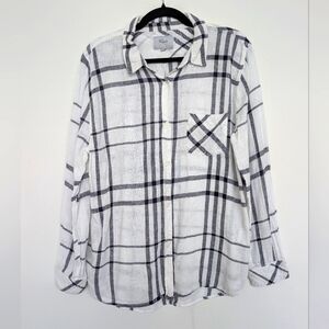 Rails Linen Blend Charli Blue White Plaid Button-Up Shirt Sz L Vanilla/Navy